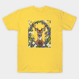 Michigan White-Tailed Deer With Iris Flower 2 T-Shirt